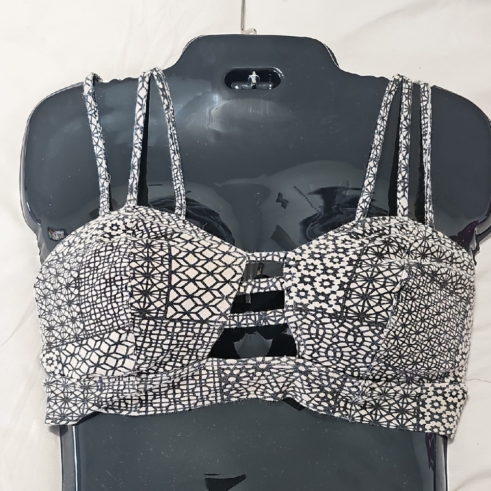 Black and Tan Geometric Print Bralette